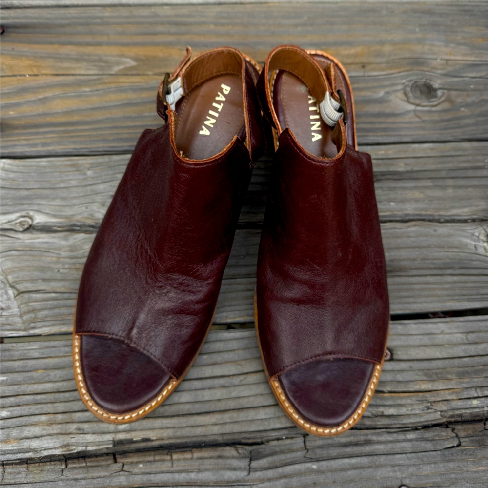 Patina Leather Heeled Sandal Mules 9